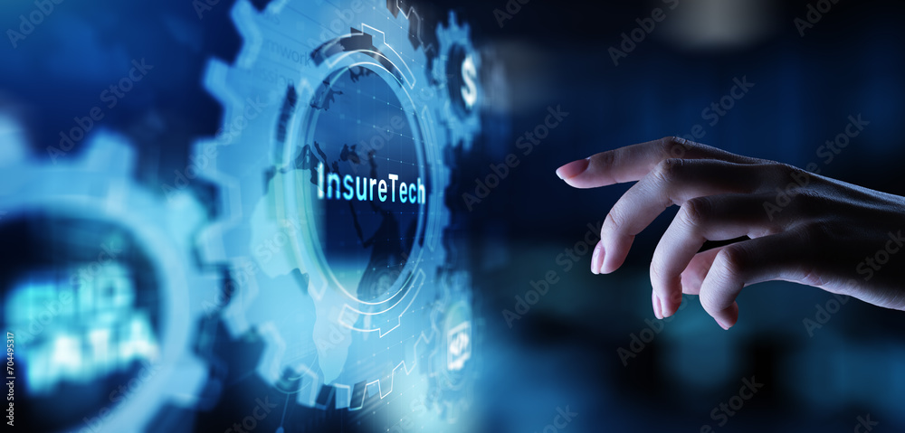Insurtech Insurance technology online business finance concept on screen - obrazy, fototapety, plakaty 