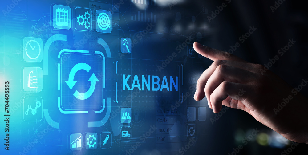 Kanban work flow process management system concept on virtual screen. Kanban work flow process management system concept on virtual screen.