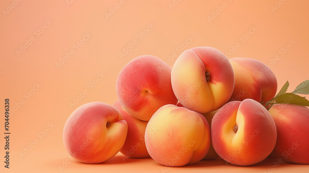 Peach background, Heap of Fresh Peaches, copy space Peach background, Heap of Fresh Peaches, copy space
