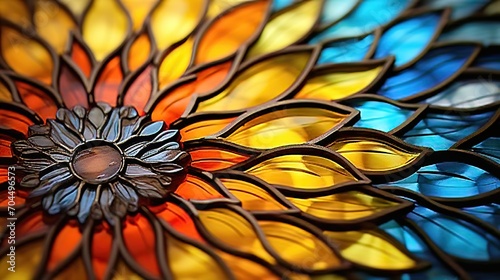 A Close-up of a Stained Glass Window in a Christian Church with its Vibrant Colors and Intricate Designs © FantasyDreamArt