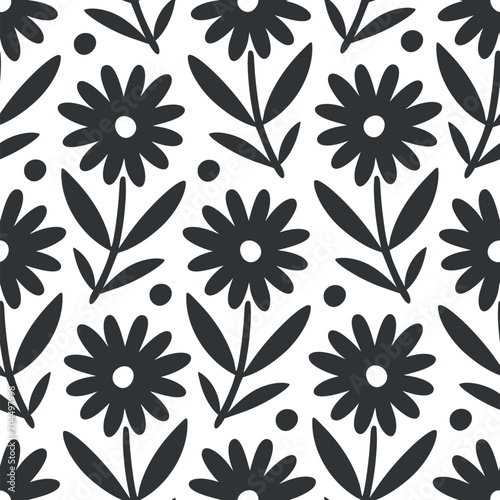 Hand drawn seamless pattern with decorative doodle flowers  repeat pattern with flowers and leaves