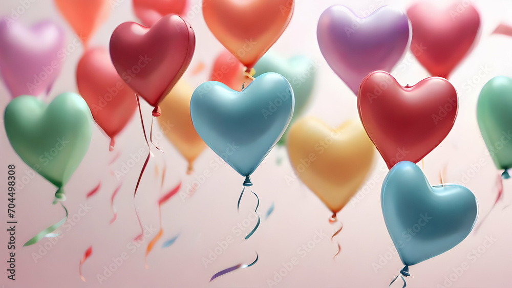 Heart sharp balloons flying on pink background
