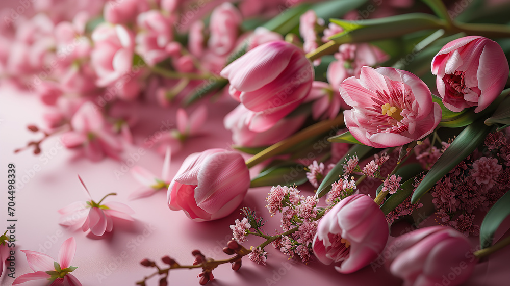 Obraz premium Beautiful background of tulips and flowers