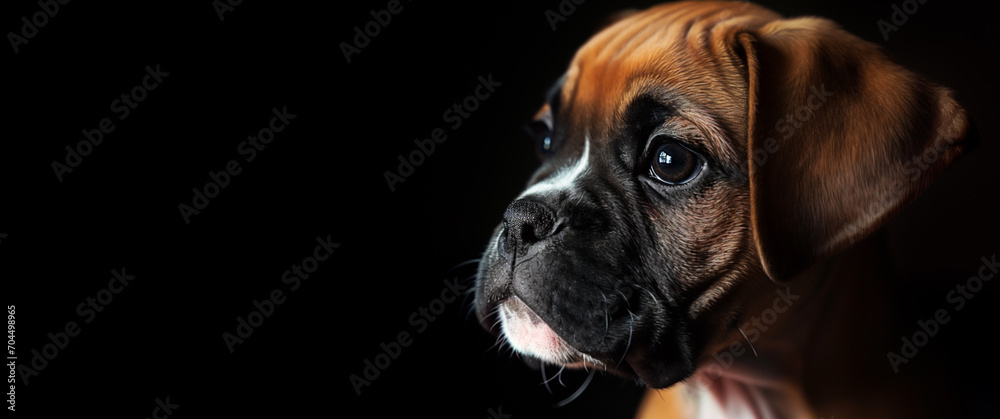 Portrait of a boxer puppy dog, Innocence Unleashed, Capturing the Charm of a Boxer Dog's Nose, Eyes, and Puppy Spirit in a Heartwarming Portrait. 