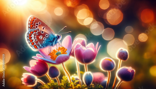 Butterfly resting on a spring flower. © Attila
