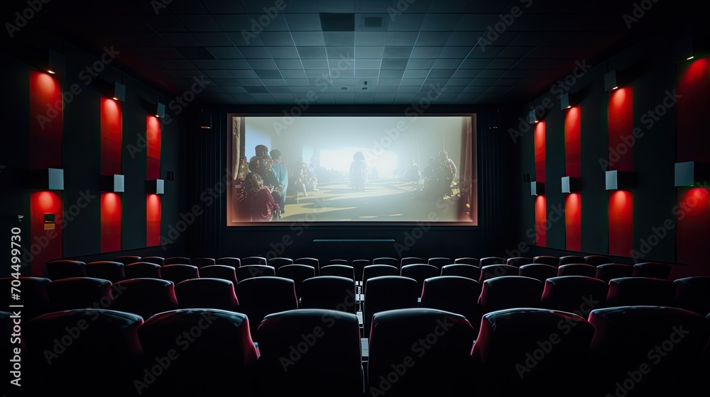 Obraz premium A cinema, with a screen and seats, pure white background photography, 