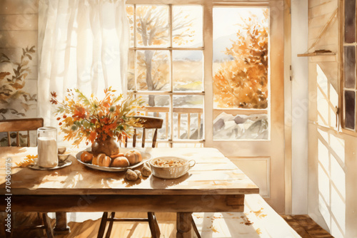 Fototapeta Naklejka Na Ścianę i Meble -  Fall, Autumn, Thanksgiving watercolor background