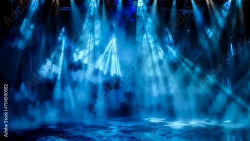 The effect of blue light emitted by multiple spotlights positioned on stage
 photo