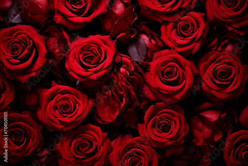 bouquet of fresh red roses for valentine s day  full frame background