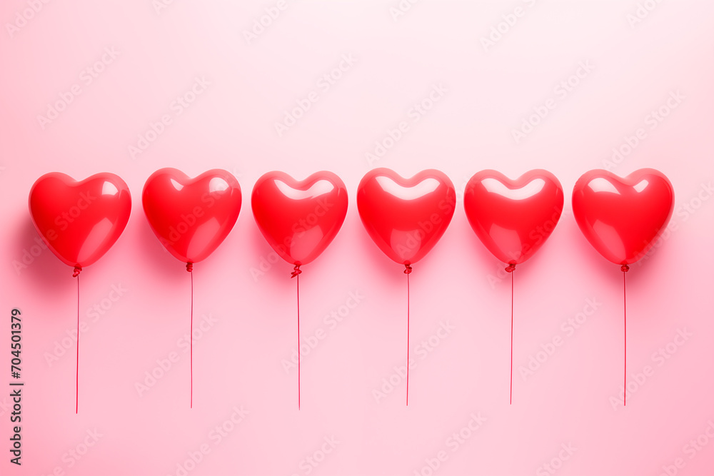 Red heart shaped balloon on pink background
