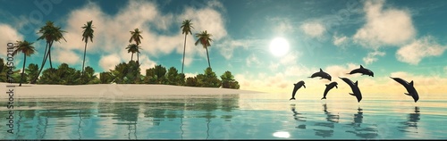 Beautiful beach with a palm tree at sunset  Sea sunset  ocean sunset  sun over water  sunny path on water  wild snowy coast at sunset  3D rendering