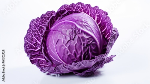 an isolated head of red cabbage on a pristine white surface, emphasizing its vibrant color and layered texture.