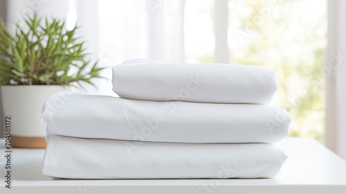 Three folded white sheets on each other,modern bedroom background 