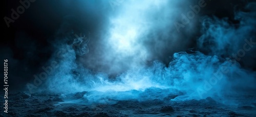 Dark scene with blue smoke in the style of cyclorama detailed