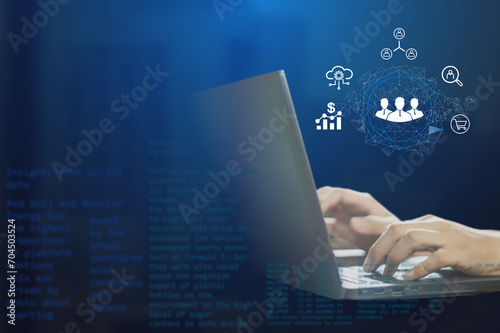 CRM Customer relationship management business software for sales and marketing, digital technology management concept