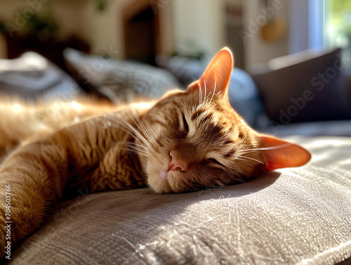 Sleeping ginger tomcat. perfect dream. Sunlit Serenity