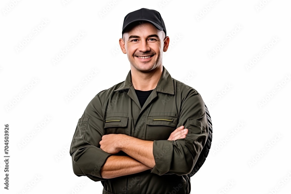 Young mechanic with tires and wrench, isolated over white Young mechanic with tires and wrench, isolated over white