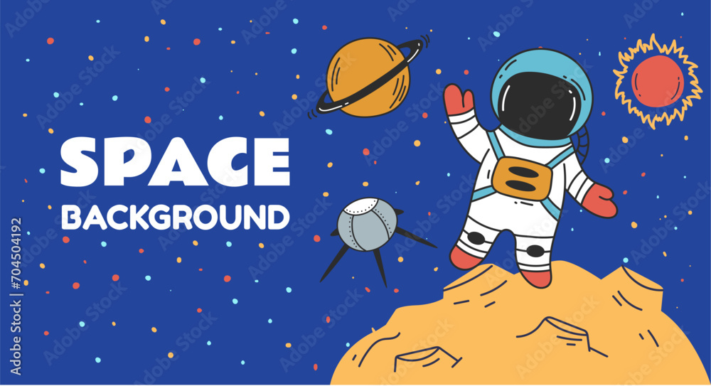 Naklejka premium Space universe astronaut galaxy cosmos banner poster concept. Vector flat graphic design illustration