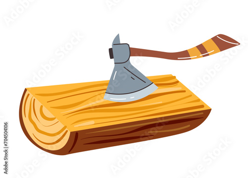 Wood forest cut ax woodwork timber concept. Vector graphic design element illustration