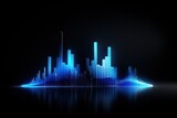 data visualization with glowing fluorescent blue neon infographic on black background