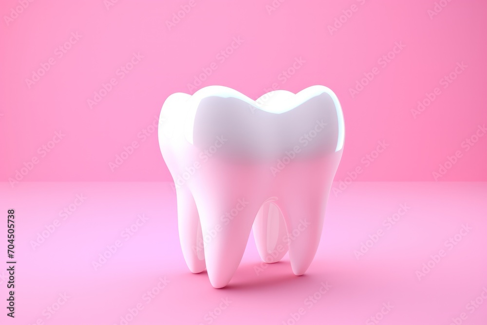 white tooth 3d render model on fluorescent bright pink background. Dentist clinic poster or website banner with copy space. white tooth 3d render model on fluorescent bright pink background. Dentist clinic poster or website banner with copy space.