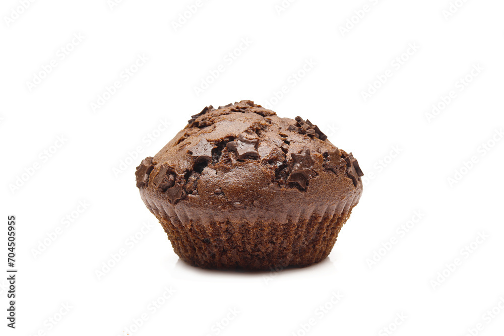 One whole chocolate chip muffin dessert isolated on white background One whole chocolate chip muffin dessert isolated on white background