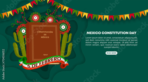 Día de la constitución de México or Mexico Constitution Day background with the Mexican Constitution of 1917 and cutting paper style