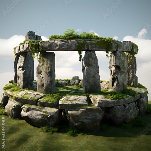 Stonehenge with green plants on the top. 3d render photo