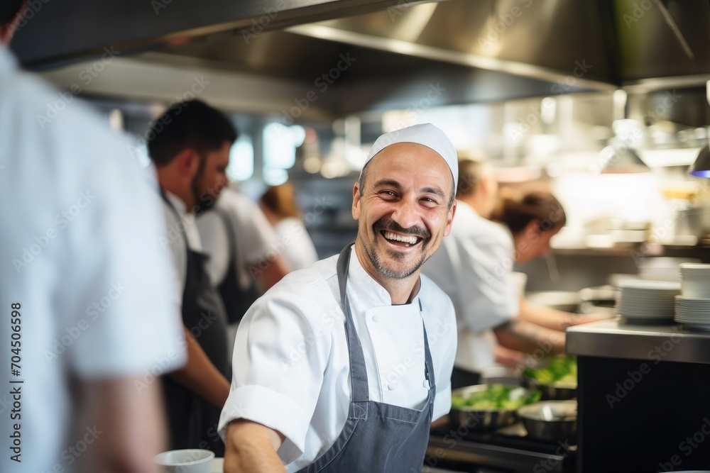 A portrait of male chef, smiling and having fun in a modern commercial kitchen while cooking a dish, A portrait of male chef, smiling and having fun in a modern commercial kitchen while cooking a dish,