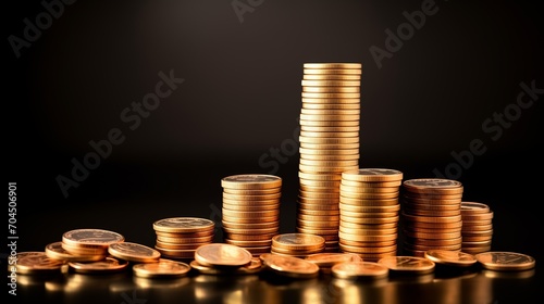 A gold coins stack on black background