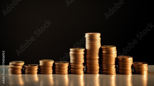 A stack of gold coin in a row