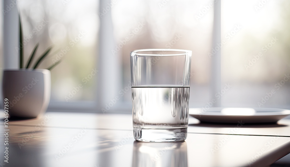A Glass of water on table in kitchen in morning for drinking in order to good health and wellness, digest, A Glass of water on table in kitchen in morning for drinking in order to good health and wellness, digest,