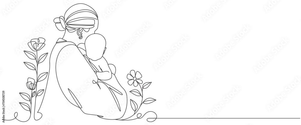 Mother and son line art style vector illustration, mothers day, womens day celebration background Mother and son line art style vector illustration, mothers day, womens day celebration background