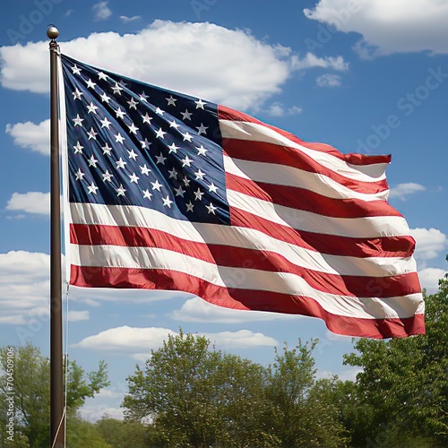 Close-up of the American Flag Waving in the Breeze