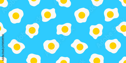 fried eggs on blue background seamless pattern print design vector illustration
