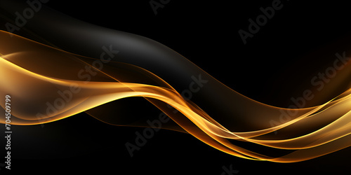 Black background and golden waves with bubbles, Shiny abstract gold stripe on dark background,Colorful line and waves background texture banner flyer template wallpaper.