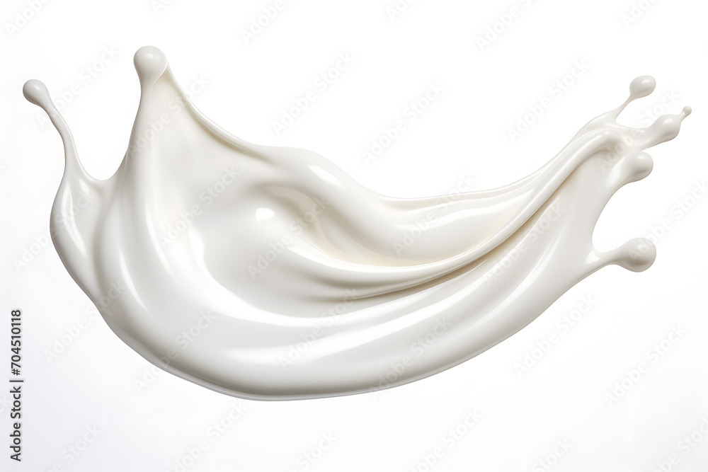 White milk or cream wave splash with splatters and drops isolated on white background White milk or cream wave splash with splatters and drops isolated on white background