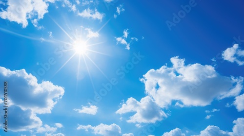 Blue sky  white clouds and bright sunshine in spring  hidden exposure method  new objectivity 