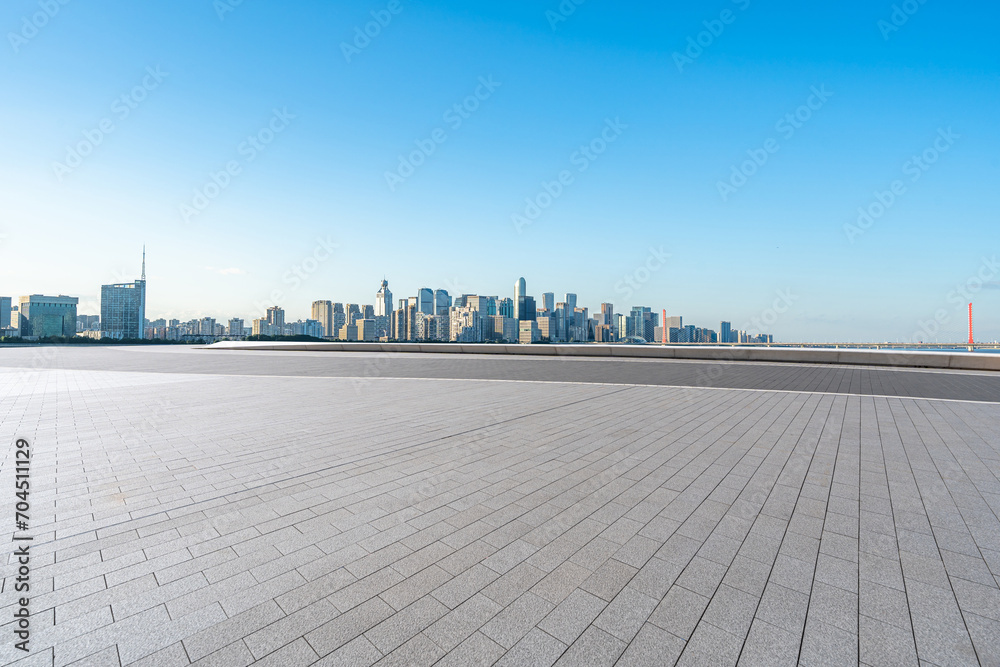 empty floor with city skyline