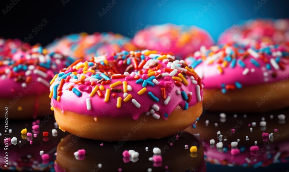 pink doughnuts on a blue background