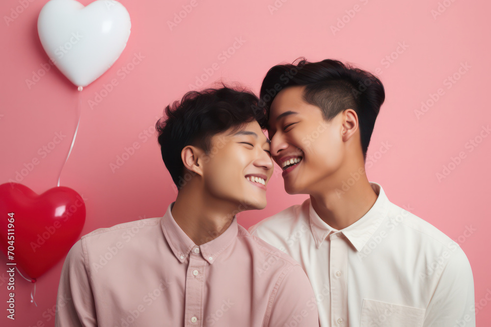 Valentine's Joy, Asian Gay Couple - Celebrating love with festive smiles and shared affection. Valentine's Joy, Asian Gay Couple - Celebrating love with festive smiles and shared affection.
