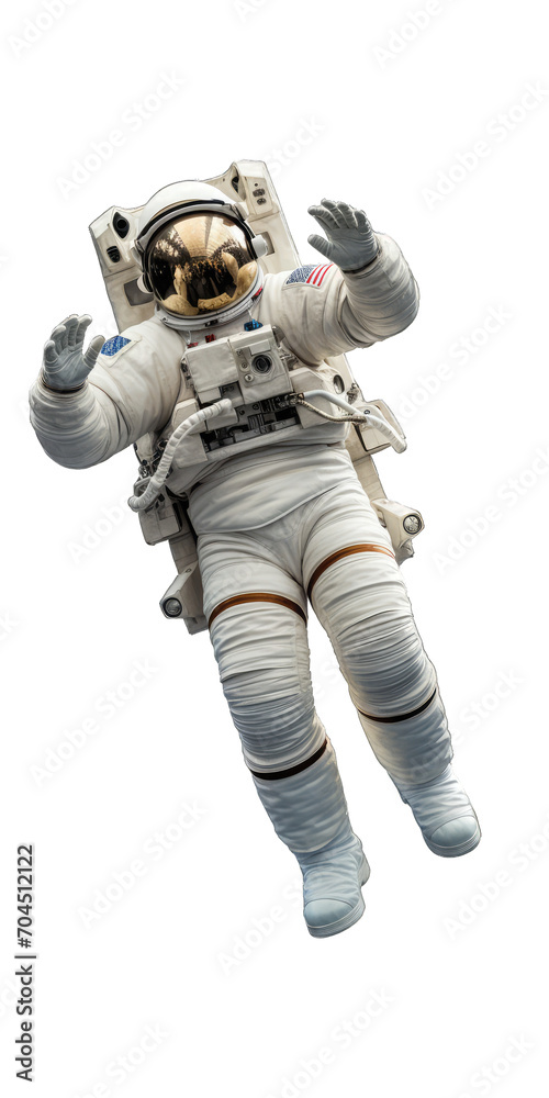 Man Astronaut Floating in Space - Fearless and Exploratory. Isolated on a Transparent Background. Cutout PNG.