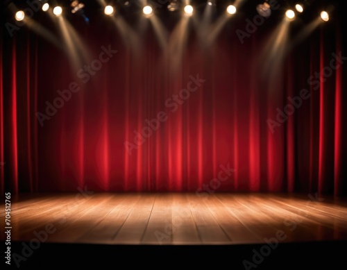 Red scene with projector lights as perfect podium or platform for goods advertising and display showcase
