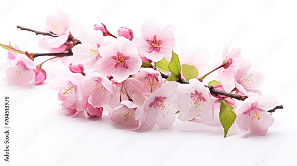 Freshly bloomed cherry blossoms, capturing their delicate petals and fragrance, isolated on white background