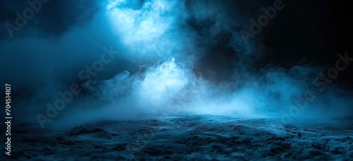 Dark scene with blue smoke in the style of cyclorama detailed