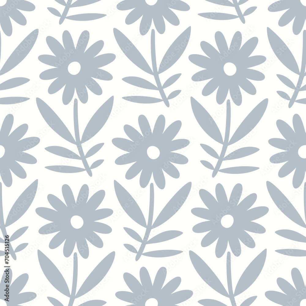 Fototapeta premium Hand drawn seamless pattern with decorative doodle flowers, repeat pattern with flowers and leaves