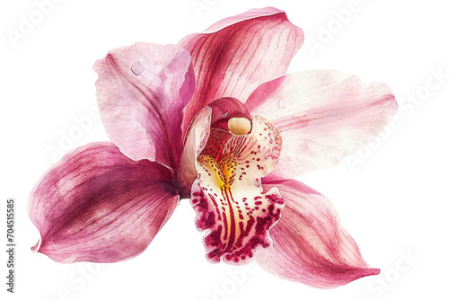 Orchid flower petals pink watercolor isolated illustration.