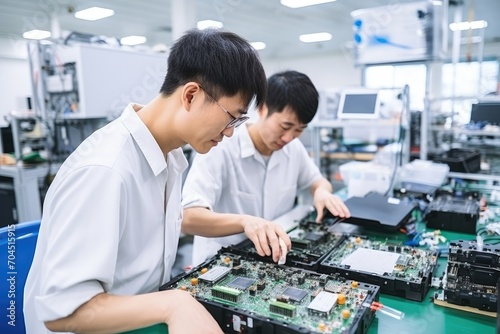 In an electronics factory in an industrial park, engineers are developing intelligent system equipment.