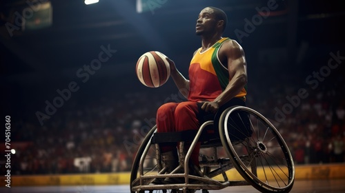 Low angle shot of a wheelchair basketball player at the panamerican games photo