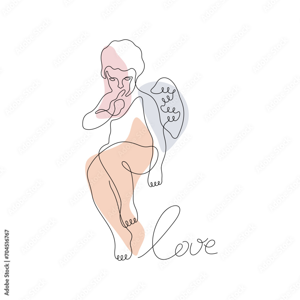 Cupid continuous line pastel vector illustration. Romantic illustration for wedding invitation, St. Valentines Day card. Cupid continuous line pastel vector illustration. Romantic illustration for wedding invitation, St. Valentines Day card.